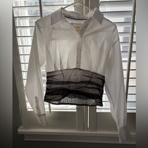 Anthropologie Maeve White Button-down Top/Tulle Lace Cummerbund